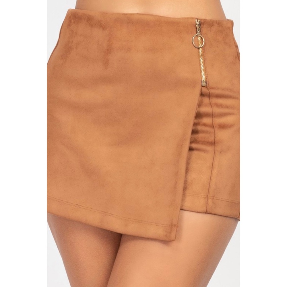 Brown Faux Suede Mini Skort - Picture 4 of 10